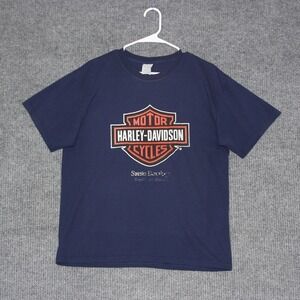 VTG Harley Davidson Cycles Graphic T Shirt Mens Large Blue Short Sleeve Biker